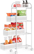 KINGRACK 4 Tier Slim Rolling Cart with Drawer, Metal Utility Storage Cart by KINGRACK