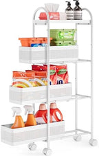 KINGRACK 4 Tier Slim Rolling Cart with Drawer, Metal Utility Storage Cart by KINGRACK
