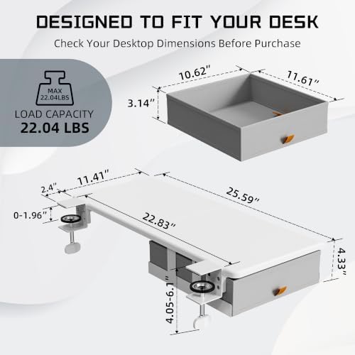 ETHU Desk Extender Tray with Storage Drawer, 25.6x11.4, White - Image 4