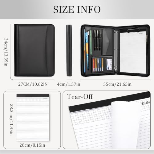 Leathario Portfolio Binder, Padfolio Organizer, 3 Ring Binder with Zipper - Image 2
