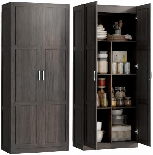 HOMCOM 71" Tall Kitchen Pantry Cabinet with 4 Adjustable Shelves Espresso by HOMCOM
