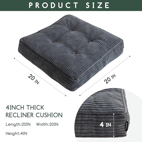 HIGOGOGO Tufted Corduroy Recliner Seat Cushion for Elderly, High Density Foam Large Square Seat Cushion for Recliner Chair, Floor Pillow, Office Chair, Car, No Pressure on Thighs, 20x20x4 - Image 3