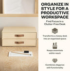 Bigso Birger 2 Drawers - Desktop Drawers for A4 and Letter Size Papers and Documents - Tabletop Drawers with Leather Handles - 13.1 in x 10 in x 5.7 in - Cream - Image 3