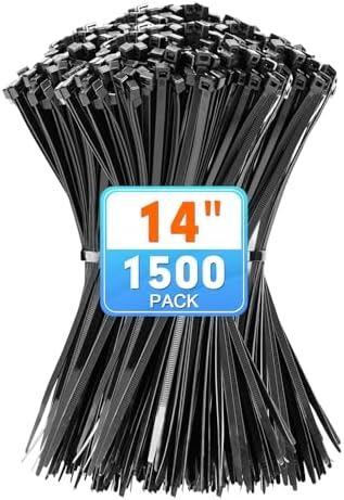 KAMOTA 14 Inch Black Nylon Zip Ties, 1500 Pack Self-Locking 50lb Tensile by KAMOTA