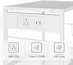 HOOBRO Industrial Printer Stand, 3-Tier Mobile Printer Table, Rolling Cart with Power Outlets and USB Ports, Home Printer Stand with 2 Hooks, for Office, Living Room, White WW22UPS01 - Image 7