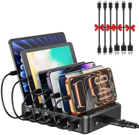 Charging Station for Multiple Devices, 110W 6 Port USB-C Fast Charger Station Dock for iPad iPhone Android Cell Phone Tablet, Family Multi-Device Organizer (6 Short Cables Included) - Image 2