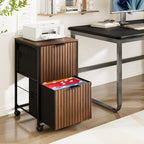 VINGLI 2 Drawer Mobile File Cabinet, Rolling Fluted Filing Cabinet Under Desk File Cabinet with Wheels, Fabric Drawers Printer Stand for Home Office, Fits Letter Size, Walnut - Image 2