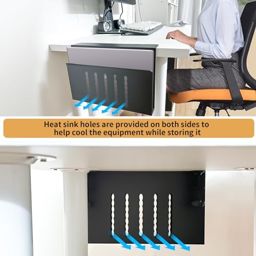 Desk Side Storage, Under Desk Storage, No Drill Steel Hanging Desk Organizer, Laptop Holder, Table Hanging Storages Holder for Office & Home (Black) - Image 6