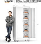 VINGLI Rolling Metal Storage Cabinet with Adjustable Shelves, 71'' Tall Garage Storage Cabinet with Wheels, Locking Tool Cabinets for Home Office Garage Gym School (White) - Image 3