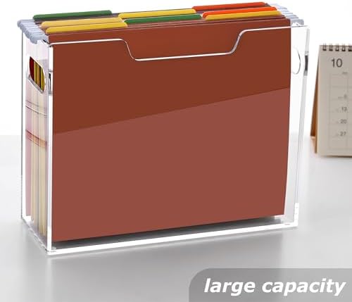 Clear Acrylic Hanging File Organizer Box with Handle, Letter Size Portable File Folder Storage Box, Filing Holder for Desk Home Office - 1 Pack - Image 6