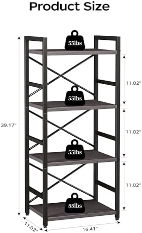 Homeiju Grey Bookshelf, 4 Tier Small Bookcase for CD/Movie/Book, Book Shelf Organization and Storage for Bedroom, Kid's Room, and Home Furniture (Grey) - Image 3