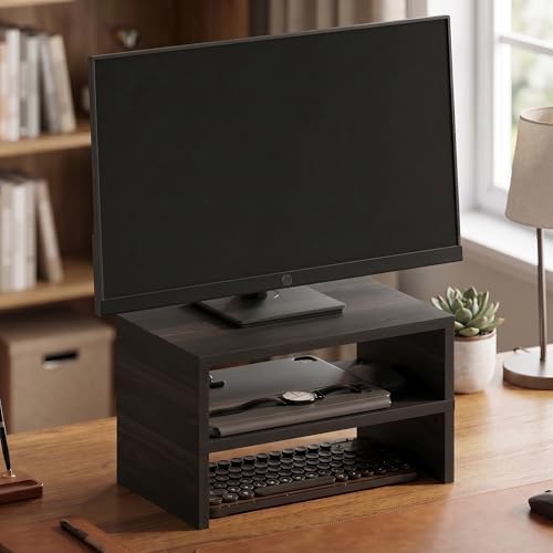 Set of 2 Stackable Separable Laptop Stand for Desk, Desk Organizers and Accessories, Dual Monitor Riser, for Office Desk Accessories, Office Supplier, Monitor Stand Riser, Espresso by Mikkagu