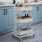 3 Tier Rolling Cart Metal Heavy Duty Utility Cart with Silent Caster Lockable Wheels Multi-Functional Organization Carts Storage Trolley with Mesh Shelves for Office Kitchen Living Room white - Image 5