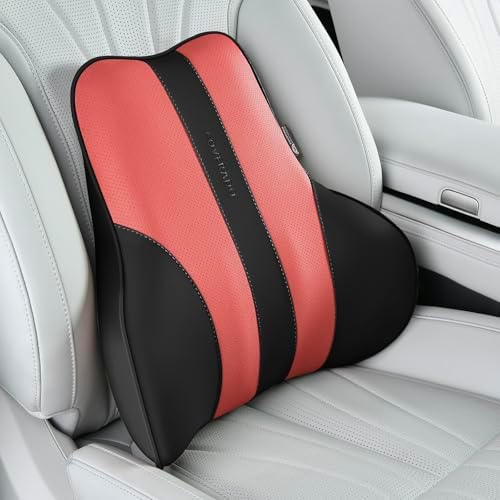 Coverado Lumbar Support Pillow for Car, Ergonomic Memory Foam Back Pillow for Office Chair, Back Cushion for Back Pain Relief, PU Leather Car Lumbar Support for Driving Seat by COVERADOAUTO