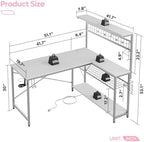 Bestier 51" L Gaming Desk with Power Outlets LED Lights, Carbon Fiber White - Image 2