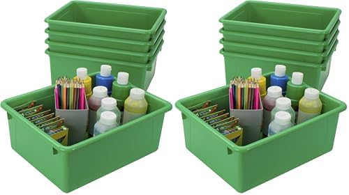 Storex Letter Size Deep Storage Tray – Organizer Bin for Classroom, Office and Home, Green, 10-Pack (62527A05C), 10 x 13 x 5 Inches by Storex