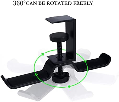 Headphone Holder Headphone Hanger PC Gaming Dual Headphone Stand Under Desk 360 Degree Rotating Metal Desktop Lock Clip Double Hook Storage Rack Headset Stand (Color : 1) (Brass) - Image 4