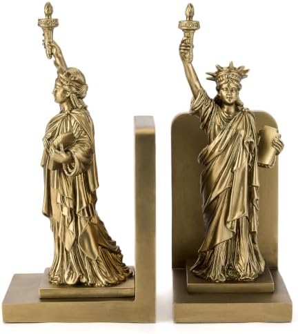 The Statue of Liberty Book Ends, Gold Heavy Duty Non-Slip Bookends by Home