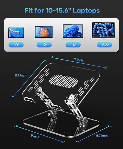 Lpoake 2 Pack Acrylic Laptop Stand for Desk, Adjustable Ergonomic Laptop Riser, Portable Foldable Computer Stand, Compatible with 10 to 15.6 Inches Notebook and MacBook, Clear - Image 5