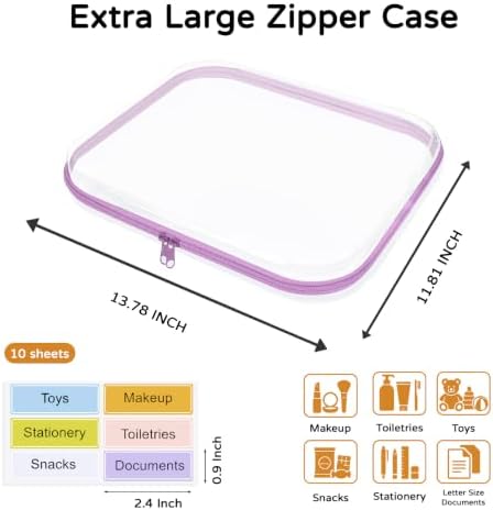 3 Pack Extra Large Clear Hard Shell Zipper Case with Labels, Purple - Image 2