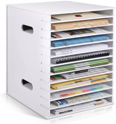 12 Tier 9" x 11" Scrapbook Paper Organizer, White Desk File Organizer with Adjustable Shelves, Desktop File Sorter Storage, Wide Document Holder Cabinets for Desk Home Office by Unknown