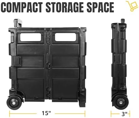 MaxWorks 51051 Collapsible Black Rolling Folding Dolly Cart for Teachers - Multi-Functional Dolly with Extra Storage Durable Wheels and Easy-to-Fold Design for Classroom Office Shopping - Without Lid - Image 2