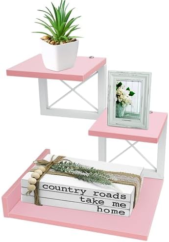 ELITEROO Desktop Shelf, Aesthetic Desk Organizer Table Top Mini Bookshelf, 3 Tier Wooden Desk Supplies Organizers and Storage Stand Cubicle Accessories for Women Office, Pink by ELITEROO