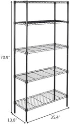 5 Tier Storage Racks Shelving, Heavy Steel Pantry Shelves, Adjustable Wire Shelving Rack, Suitable for Garage, Kitchen, Bathroom, Office, 35" W x 14" D x 71" H, Black - Image 3