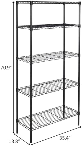5 Tier Storage Racks Shelving, Heavy Steel Pantry Shelves, Adjustable Wire Shelving Rack, Suitable for Garage, Kitchen, Bathroom, Office, 35" W x 14" D x 71" H, Black - Image 3