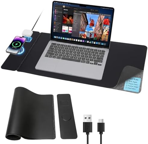 15W Wireless Charging Mouse Pad 31.5"x15.75", Double-Sided Faux Leather by Tongyanat