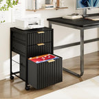 VINGLI 3 Drawer Fluted File Cabinet, Rolling File Cabinet Mobile Under Desk File Cabinet with Wheels, Fabric Drawers Printer Stand for Home Office, Fits Letter Size, Black - Image 2