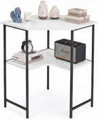 VECELO Small Corner Desk, Triangle Computer Desk with Storage Shelves for Small Spaces, 33 x 30 inches Corner Makeup Table for Home Office Bedroom, White by VECELO