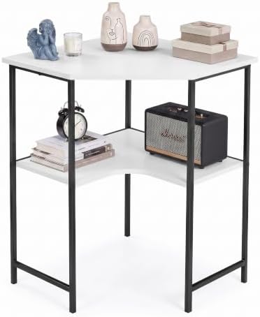 VECELO Small Corner Desk, Triangle Computer Desk with Storage Shelves for Small Spaces, 33 x 30 inches Corner Makeup Table for Home Office Bedroom, White by VECELO