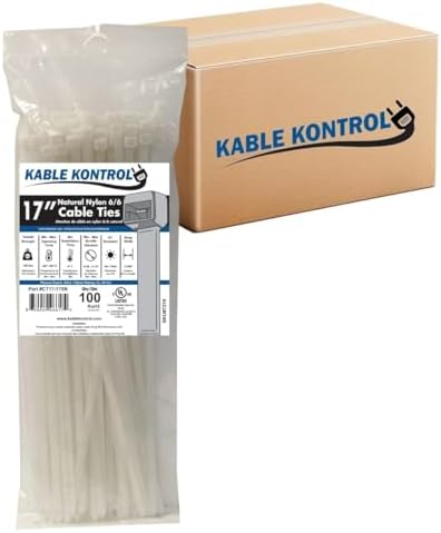 Kable Kontrol Cable Zip Ties, 17 Inch 1500 Pcs HD 175lbs Test Natural White by KABLEKONTROL%C2%AE