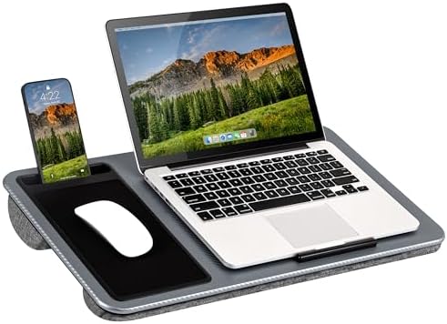 LAPGEAR Home Office Left-Hand Lap Desk – Silver Carbon, Fits 15.6” Laptops by LapGear