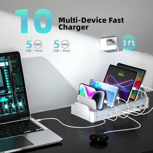 Zobirez 420W 10-Port Fast USB Charging Station for Multiple Devices, White - Image 5