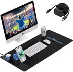 Wireless Charging Mouse Pad with Foldable Phone Holder, 15W Magnetic Fast Charging for iPhone Samsung, 31.5"x15.75" Large Desk Mat for Laptop/Keyboard, Waterproof Gaming Mousepad with Non-Slip Base by miroddi