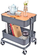 Melody House 2-Tier Metal Utility Rolling Cart Storage Side End Table with Cover Board for Office Home Kitchen Organization, Dark Gray by MelodyHouse