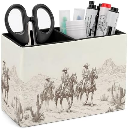 Pens Holder, Pencils Holder for Desk Organizer, Western Horse Cactus PU Leather Pencil Cups Desktop Stationery Storage Makeup Brush Holder Pens Organizer for Office Home by Quteprint
