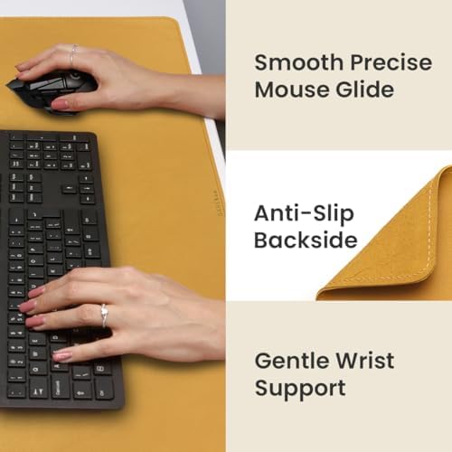 Full Grain Leather Desk Pad, Mustard Yellow, L (27.6 x 11.8 inch) - Image 5