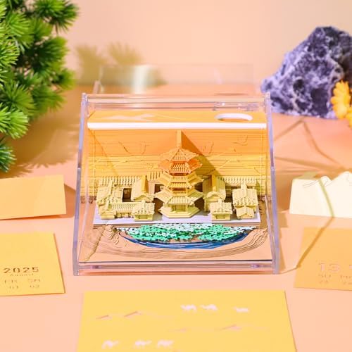 3D Memo Pad, 3D Calendar 2027, Time Piece Calendar, Tear-Off Calendars 2027, 3D Paper Carving Art Memo Pad, Art Carving Sticky Notes for Office Home Gifts Ornaments (Crescent Lake) - Image 2