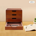 4-Pack Wooden Drawer Organizer Set, Stackable 4-Drawer Desktop Storage Cabinets in Modern Mahogany Wood - 16-Drawer Countertop Organizer for Office, Vanity, Home, and School (Wood Color) - Image 5