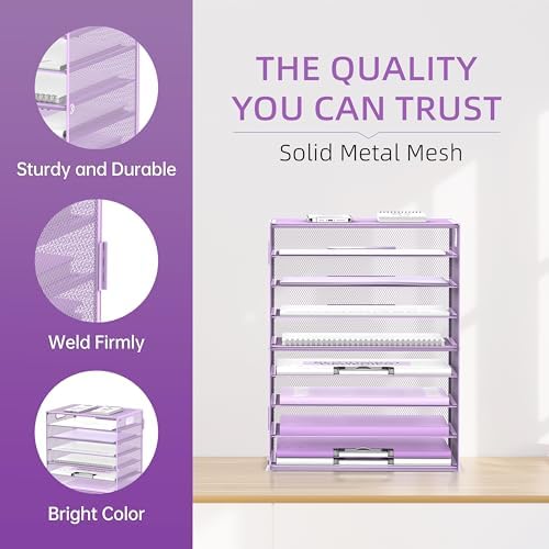 DALTACK 9-Tier Paper Letter Tray Desk Organizer with Handles, Mesh File Holder Organization, Paper Sorter Desk Organizer for Office Home School, Purple 2 Pack - Image 4