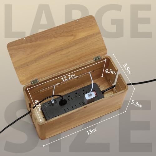 Acacia Wood Cord Management Box, Magnetic Lid, Hide Cable & Cord Organizer - Image 3