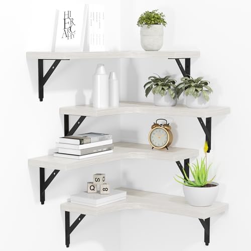 ROMGUAR CRAFT Corner Floating Shelves Wall Mounted Set of 4, White by ROMGUAR+CRAFT