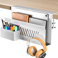 Litwaro Desk Side Storage Organizer, Under Desk Laptop Holder No Drill, Laptop Mount with Magnetic Pen Holder, Hanging Desk Organizer Fits Flat Edge Desks 0.4" to 2.1" (White) by Litwaro