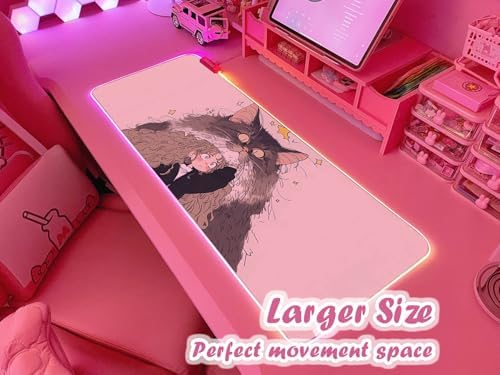 JMIYAV Pink RGB Gaming Mouse Pad 31.5x12 Inch PC XL Large Extended Glowing Led Light Up Desk Pad Non-Slip Rubber Base Computer Cute Mousepad Mat Desk Accessories Gaming Setup Fuzzy Shelter - Image 2