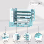 Desk Organizer with 5 Tier File Holder and Sliding Drawer Pen Holder Black - Image 3