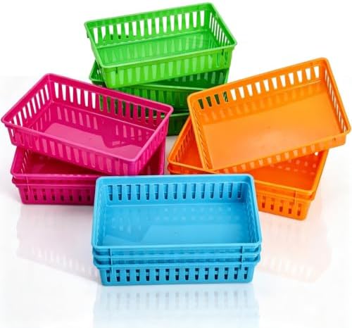 Classroom Storage Baskets, Small Plastic Basket Bin for Organizing, Colorful Storage Tray for Pencil, Paper, Desk, Shelf, Teacher, Student, School Home Office, 12 Pack, 10.2"L x 6.5"W x 2.4"H by LEGUMMY