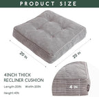 HIGOGOGO Tufted Corduroy Recliner Seat Cushion for Elderly, High Density Foam Large Square Seat Cushion for Recliner Chair, Floor Pillow, Office Chair, Car, No Pressure on Thighs, 20x20x4 - Image 3